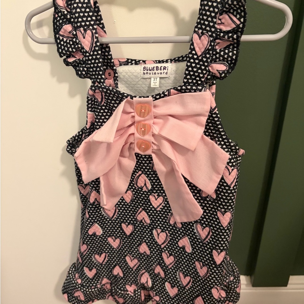 Blueberi Boulevard Pink and Black Heart Romper